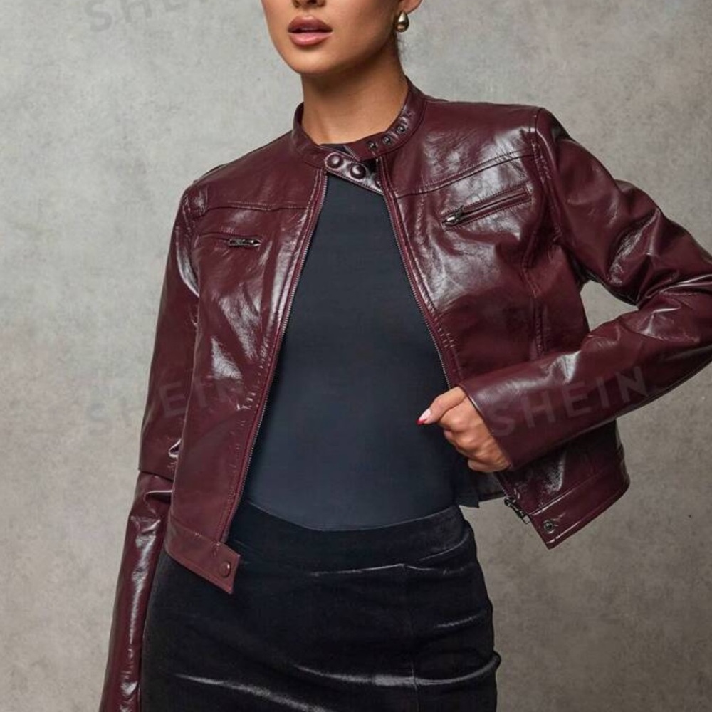 Women Jackets Burgundy Winter Leather Women Jacket Women Coat